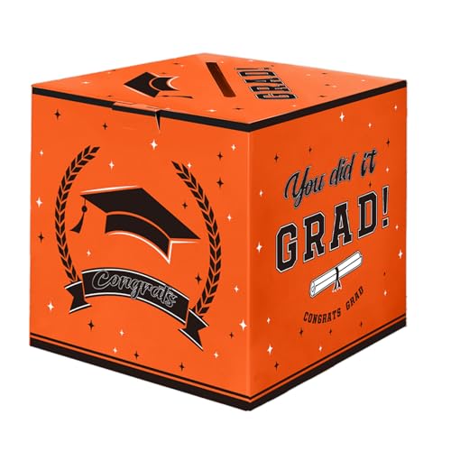 2026 Graduation Card Box - Orange Grad Holder for Party Decor