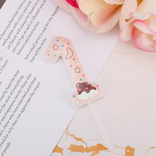 Cute Teddy Bear 1st Birthday Candle - Pink Cartoon Cake Topper
