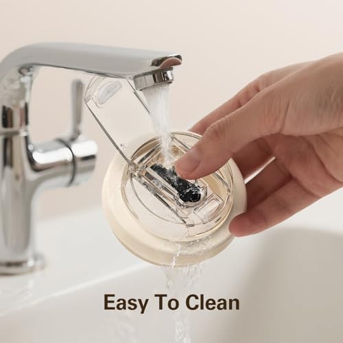 2 Pack - Zarler Upgraded Leakproof Silicone Replacement Lids for 40 oz Stanley Tumbler with 9.5" Straw and Dustproof Cover, Flip Straw Lids,Dual-Drink Stanley Cup Accessories (Beige)