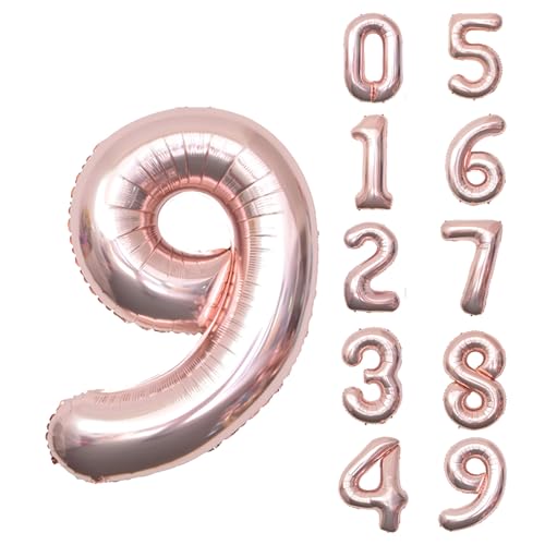 Keyali 40-Inch Rose Gold Number 9 Foil Helium Balloon for Birthday Party