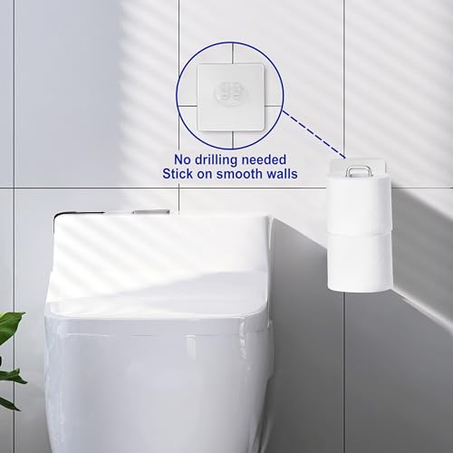 EstZMB Silver Over-the-Tank Toilet Paper Holder with Storage for 2 Rolls, Wall Mount & Adhesive, Small Bathroom Organizer