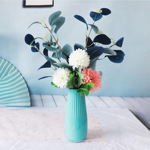 Valemoon White Ceramic Vase - 7.5 Inch Modern Striped Flower Holder for Pampas, Tulips, Calla Lilies, Minimalist Home Decor