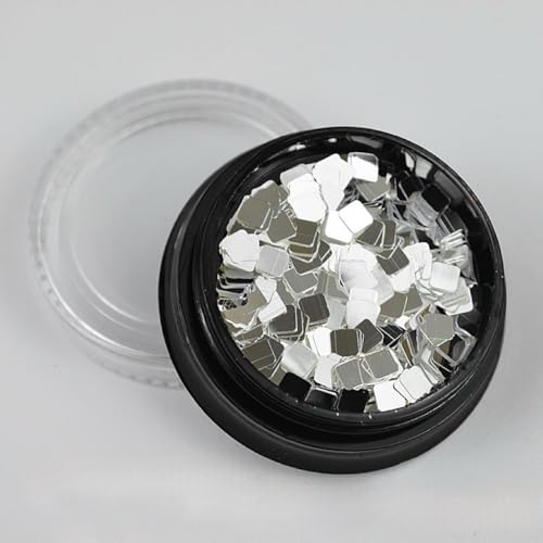 Guroenky Silver Square Sequins Nail Art Glitter for Disco Manicure