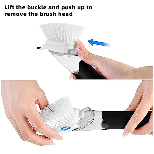 Black 2-Pack Kitchen Dish Scrubber with Handle & Soap Dispenser