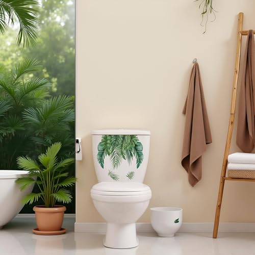 Self-Adhesive Green Leaf Toilet Seat Lid Decal - Removable & Waterproof