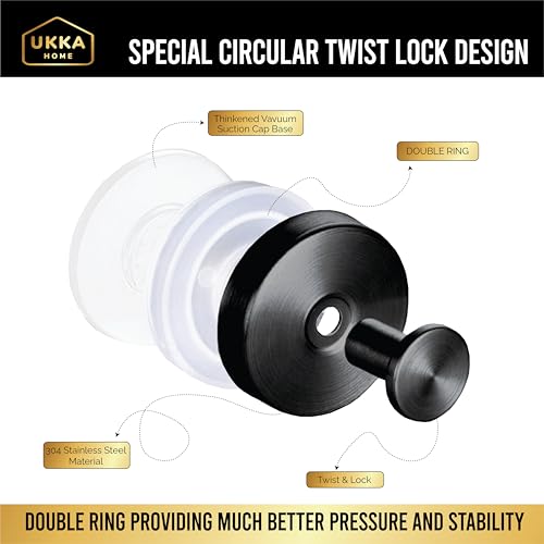 UKKA HOME Suction Cup Hooks, Stainless Steel Waterproof Hook (2-Pack, Black)