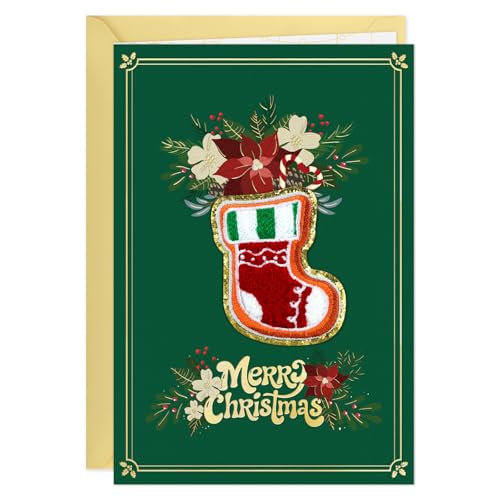 Embroidered Christmas Card with Stocking & Gold Envelope