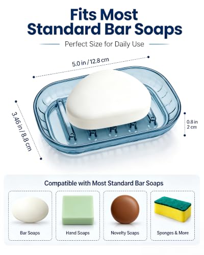 OTHEX 3-Pack Clear Plastic Soap Dishes with Raised Ridges for Bathroom & Kitchen