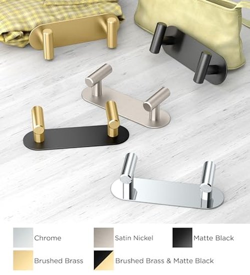 Gatco 1295 Latitude II 2 Hook Double Robe Hook, Wall Mounted Hook for Bathroom Towels & Robes, 6.5 Inch W, Satin Nickel, Premium Brass