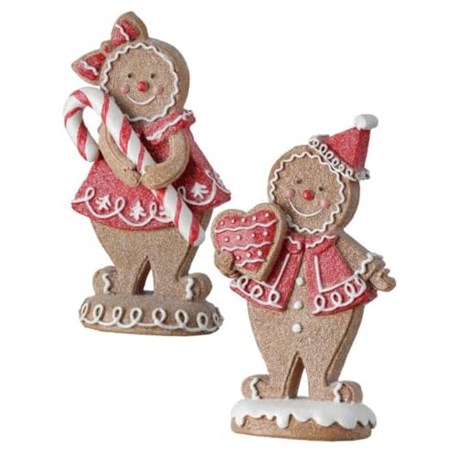 Set of 2 Small Gingerbread Man Cookie Figurines Christmas Decor - Whimsical Holiday Tabletop Ornaments