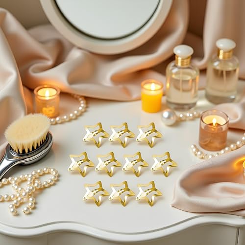 Gold Star Hair Clips 10Pcs Metal Snap Barrettes and Side Clamps
