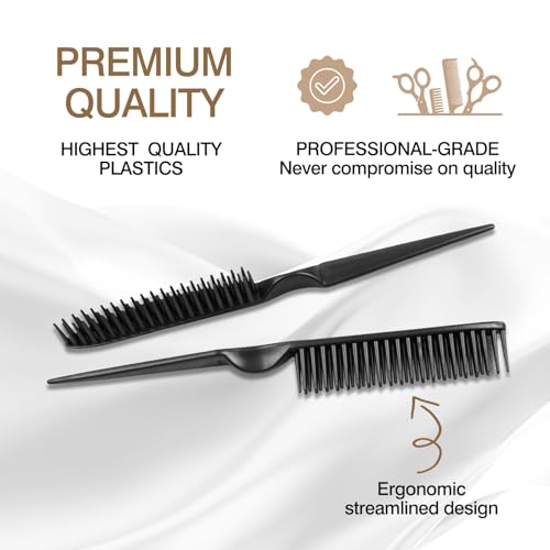 Zoolinn 3-Row Rat Tail Styling Comb Set - 4PCS Hair Detangling & Sectioning