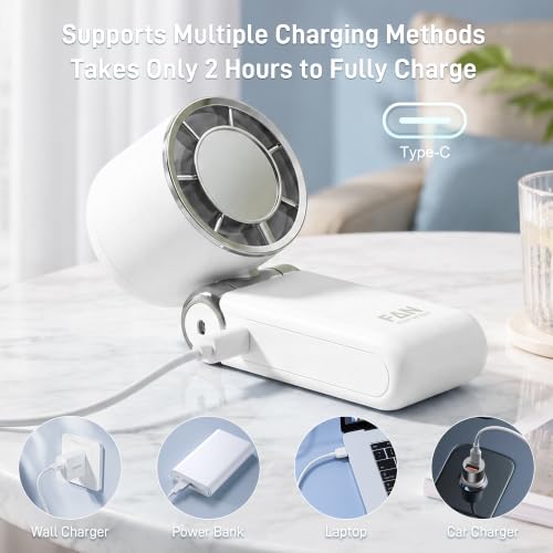 White Portable Handheld Fan Rechargeable Powerful Compact Fan