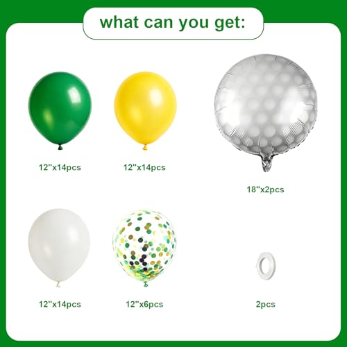 Golf Party Balloon Set - 12 Inch Green & Yellow Latex + 18 Inch Foil