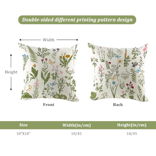 Spring Floral Pillow Covers 18x18 Pack of 2 Sage Green Farmhouse Decor
