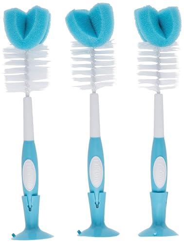 Dr. Brown's Baby Bottle Brush - Blue, 3-Pack with Nipple Cleaner