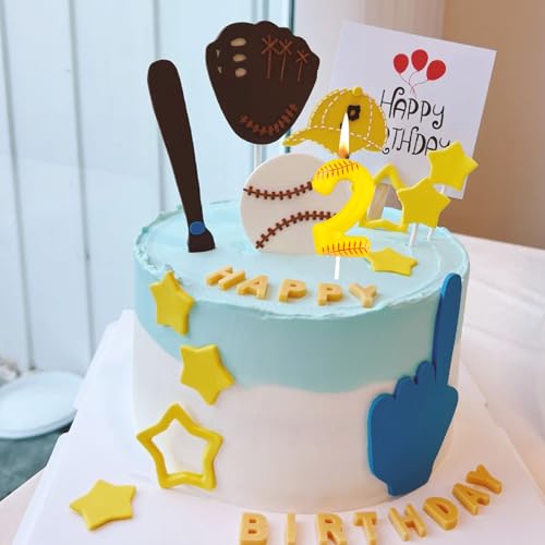 Softball Birthday Candle - Yellow 10th Birthday Cake Topper