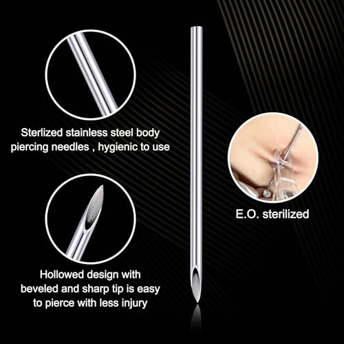 16G Sterile Body Piercing Needles 10-Pack Stainless Steel - DJCIW