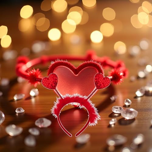 Red Sequin Heart Headband Valentine Day Love Hair Bopper Accessory