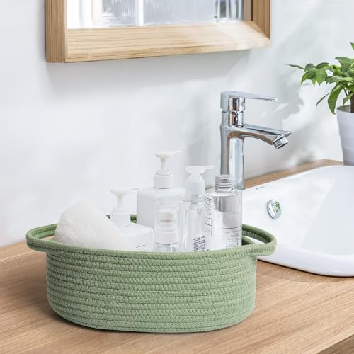 Green Cotton Rope Storage Basket - 13" x 9" x 5" for Gifts & Organizing