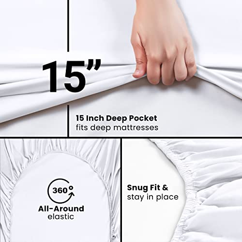 Twin XL Fitted Sheet Set - 2 Pack, 15 Inch Pocket, White