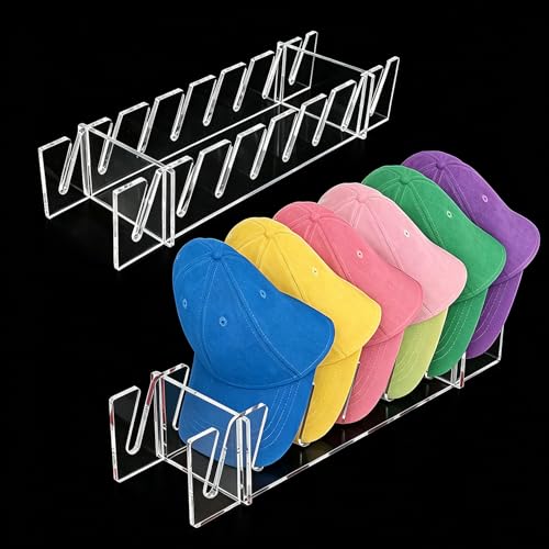 Acrylic Hat Organizer Rack - 2-Pack Clear Cap Storage for 14 Baseball Caps