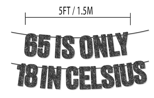 60th Birthday Black Glitter Banner 60 Is Only 15 in Celsius Party Decor
