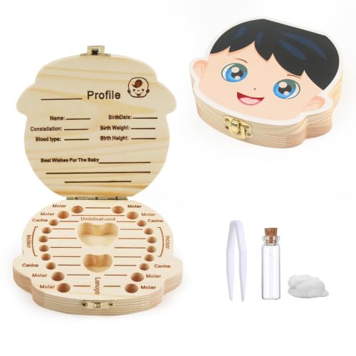 Esmorah Baby Teeth & First Hair Keepsake Box for Boys - First Tooth & Hair Holder