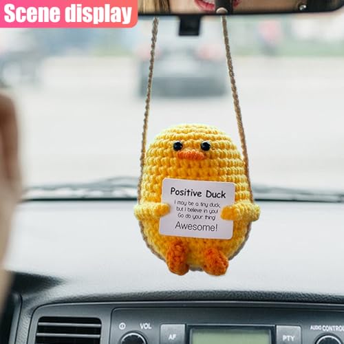 Handmade Crochet Duck Car Mirror Ornament - Cute Auto Interior Decor
