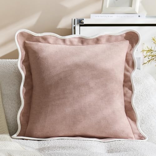 HALANS Scalloped Pink Pillow Cover, 20x20 Inch Boho Textured Throw Pillow