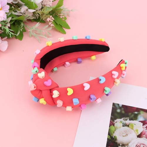 Amariver Heart Knotted Headband – Pink Beaded Hair Accessory for Women & Girls