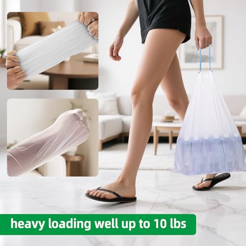 DMBWBRB 4 Gallon Trash Bags with Drawstring, 51 Count - Leakproof & Strong