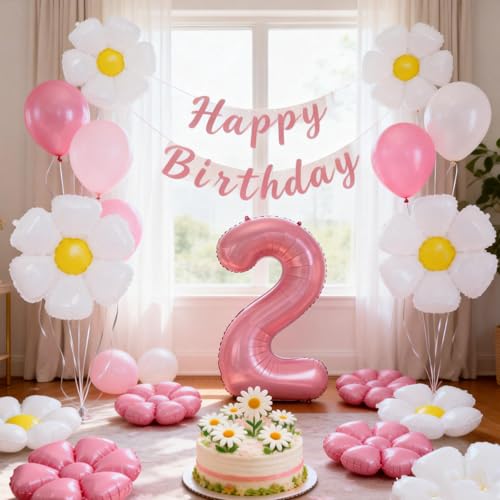 Daisy 2nd Birthday Party Decoration Set - 40 Inch Pink Number 2 Balloon