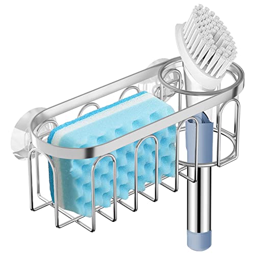 Yazoni 2-in-1 Silver Sponge Holder - Rustproof Sink Caddy with 3 Suction Cups