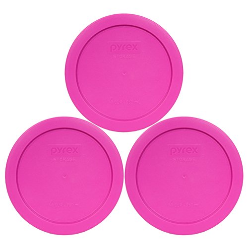 Pyrex 7201-PC 4-Cup Pink Replacement Lids - 3-Pack, BPA-Free Plastic