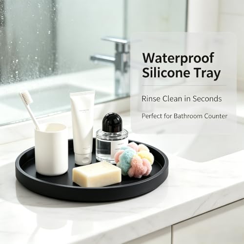 9-Inch Black Silicone Bathroom Tray - Kitchen Counter Organizer