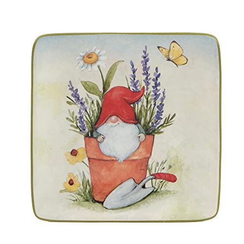Certified International Garden Gnomes 6" Canape/Luncheon/Appetiser Plates, Assorted Designs, Small, Multicolor, Set of 4