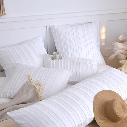 White Striped Standard Pillow Shams 2-Pack, Soft Microfiber Boho Covers 20x26