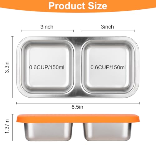 Stainless Steel Snack Containers with 2 Compartments - Leak-Proof Reusable Lunch Boxes