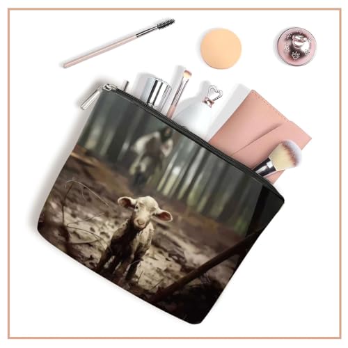 Christian Jesus and Lamb Makeup Bag Linen Spiritual Travel Pouch