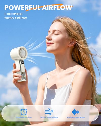 Deyhoc Portable Handheld Turbo Fan with 5-Speed USB-C Rechargeable & LED Display