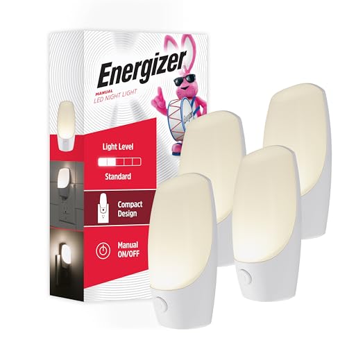 Energizer Manual LED Night Light, Plug-in Push Button, 4 Pack (White)