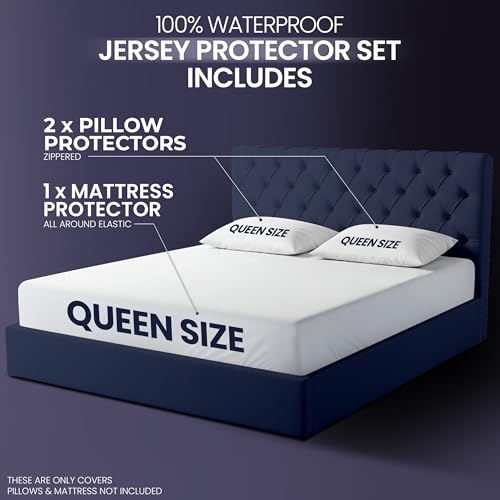 Queen Size Waterproof Mattress Protector Set with 2 Pillow Covers