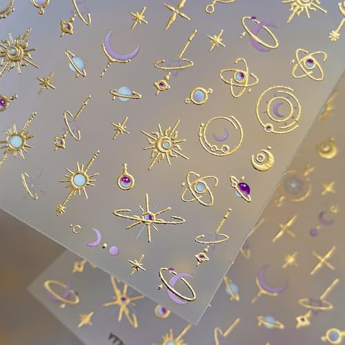 5D Embossed Gold Nail Stickers Moon Star Luxury Universe Nail Decals