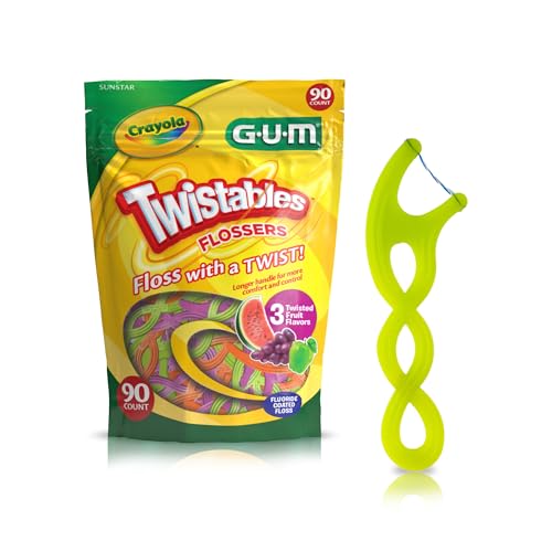 GUM Crayola Twistables Kids Floss Picks with Fluoride 90 Count
