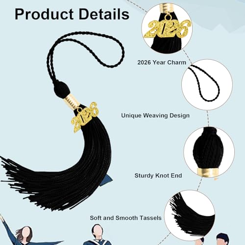 2026 Black Graduation Tassel with Gold Charm - 9.2 in