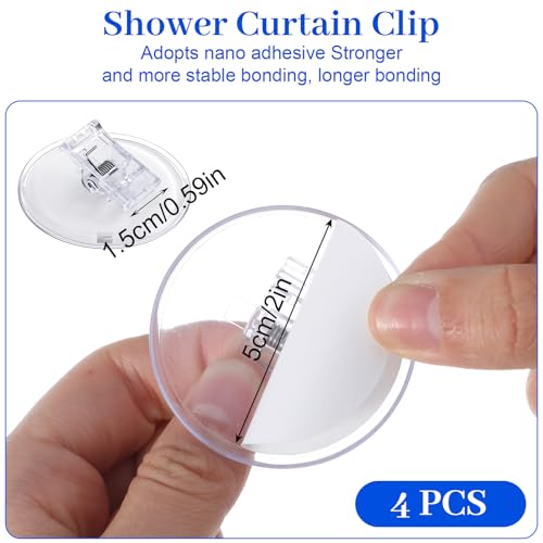 4-Pack Self-Adhesive Shower Curtain Clips - Clear Splash Guard Holders