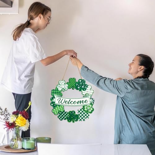 St. Patrick's Day Wooden Shamrock Wreath - 10.8x11 Inch Door Decor