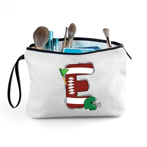 Flag Football Initial Cosmetic Pouch Travel Makeup Bag for Girls