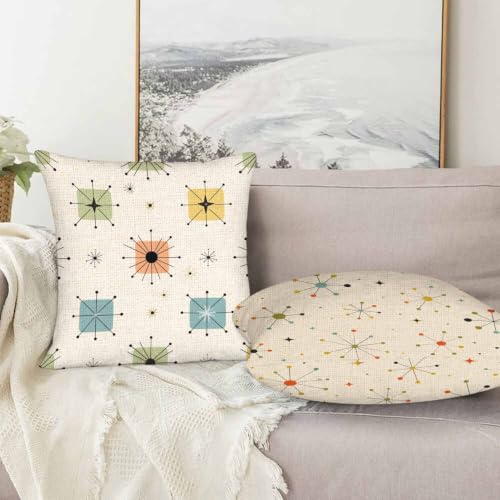 Mid-Century Modern Atomic Star Throw Pillow Covers - 18x18 Set of 2